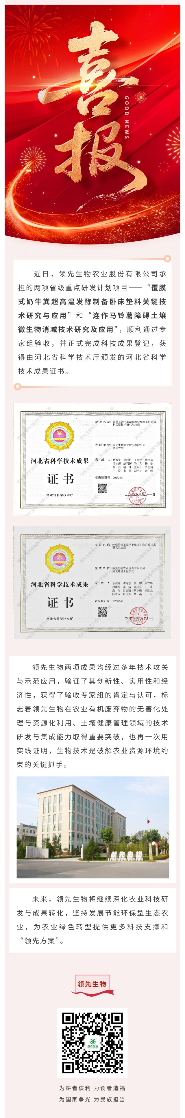 【喜訊】領(lǐng)先生物斬獲兩項省級科技成果！